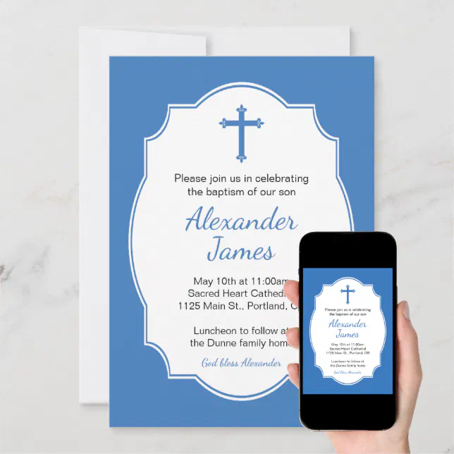 Blue Cross Baby Boy Baptism Christening Invitation Zazzle