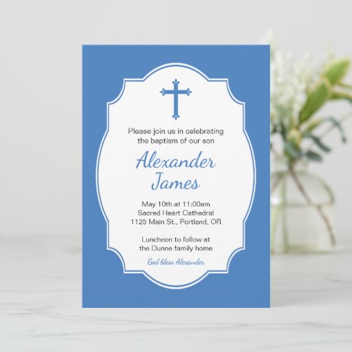 Blue Cross Baby Boy Baptism Christening Invitation Zazzle