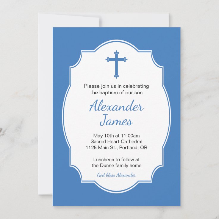 Blue Cross Baby Boy Baptism Christening Invitation | Zazzle