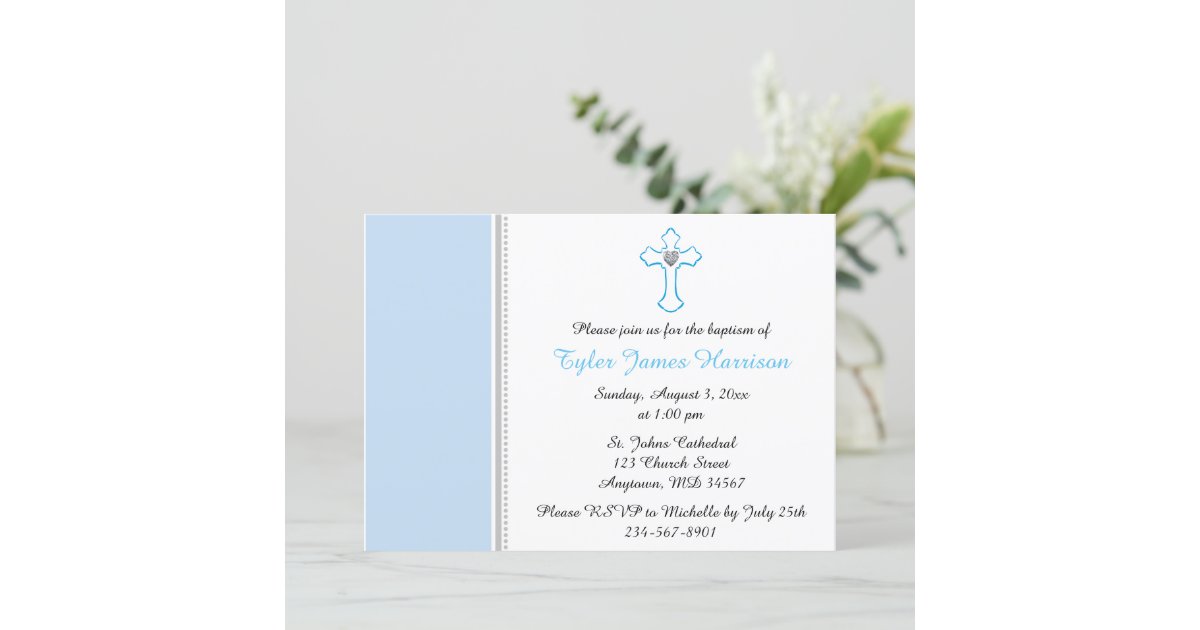 Blue Cross Baby Boy Baptism / Christening Invitation Zazzle