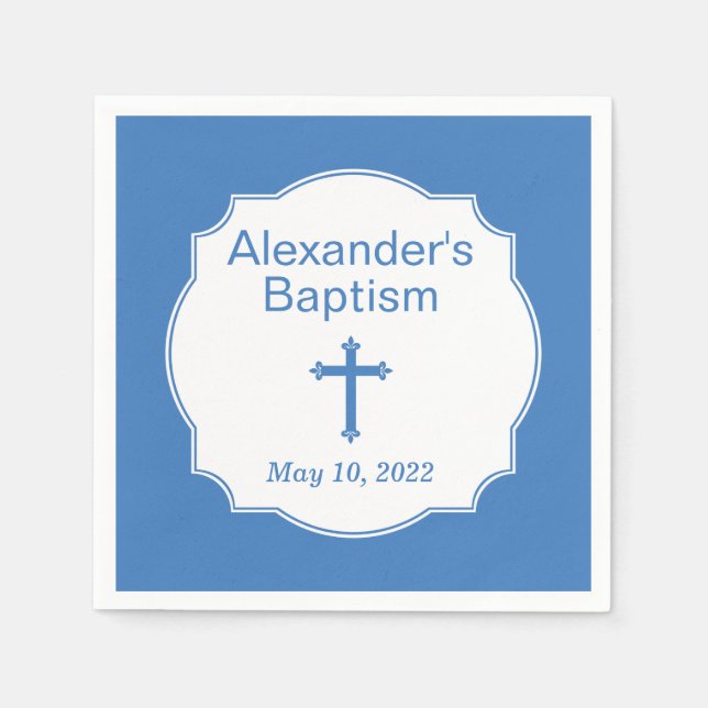 Blue Cross Baby Boy Baptism Christening Napkins (Front)