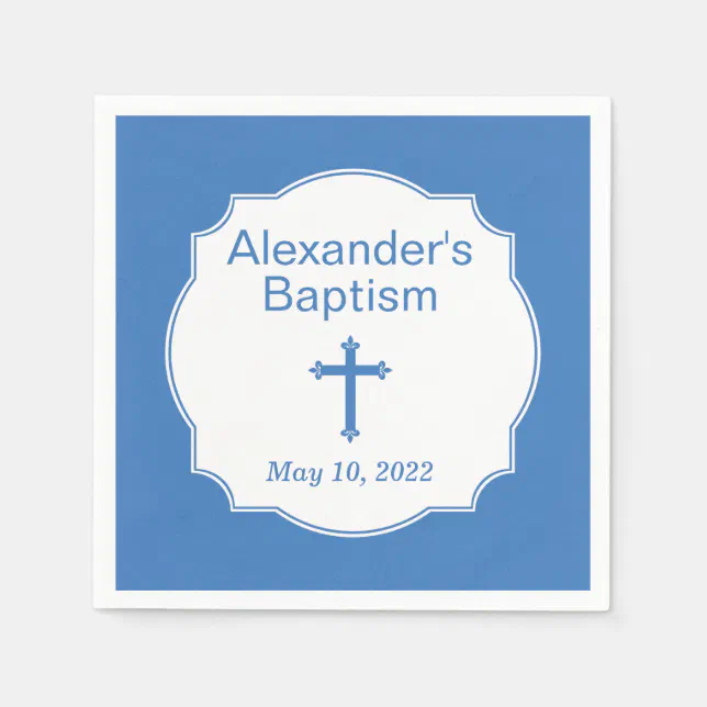 Blue Cross Baby Boy Baptism Christening Napkins | Zazzle