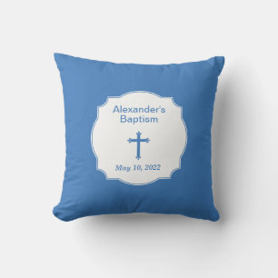 Blue Cross Baby Boy Baptism Christening Throw Pillow