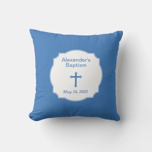 Blue Cross Baby Boy Baptism Christening Throw Pillow