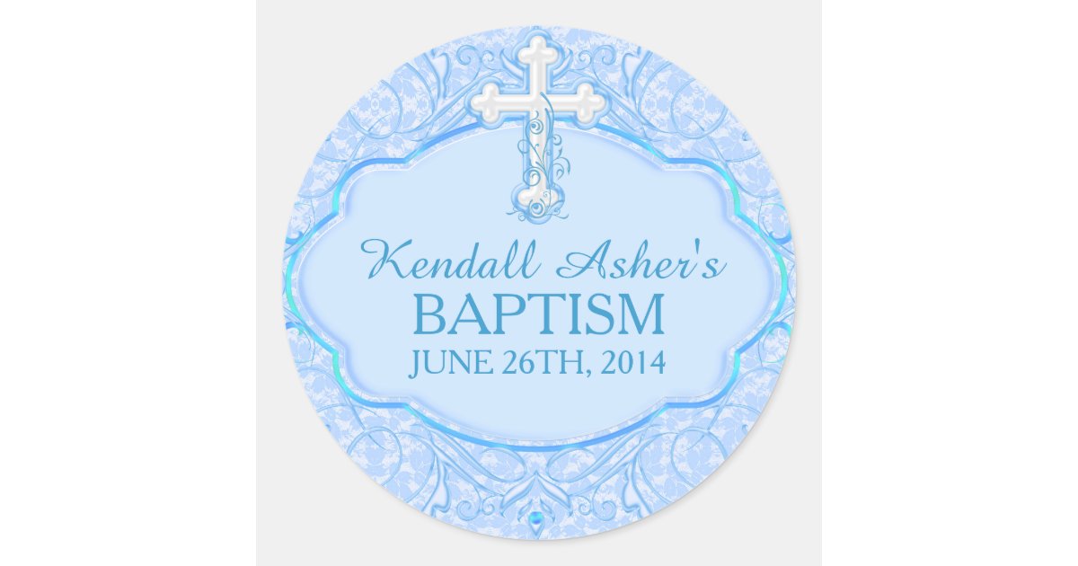 Blue Cross Baptism Christening Sticker | Zazzle