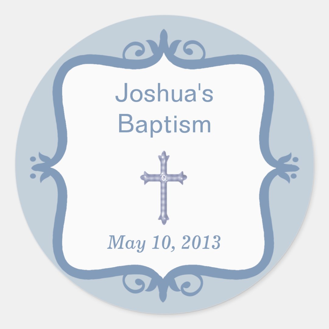 Blue Cross Baptism Round Sticker | Zazzle