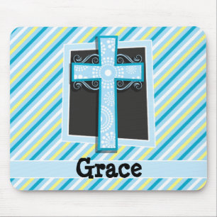 Blue Cross, Blue & Yellow Stripes Mouse Pad