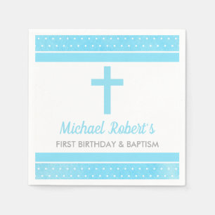 Blue Cross Boy Baby Baptism First Birthday Napkins