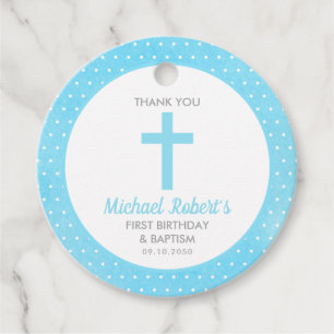Blue Cross Boy Baptism First Birthday Thank You Favor Tags