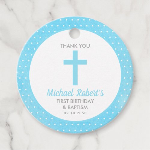 Blue Cross Boy Baptism First Birthday Thank You Favor Tags