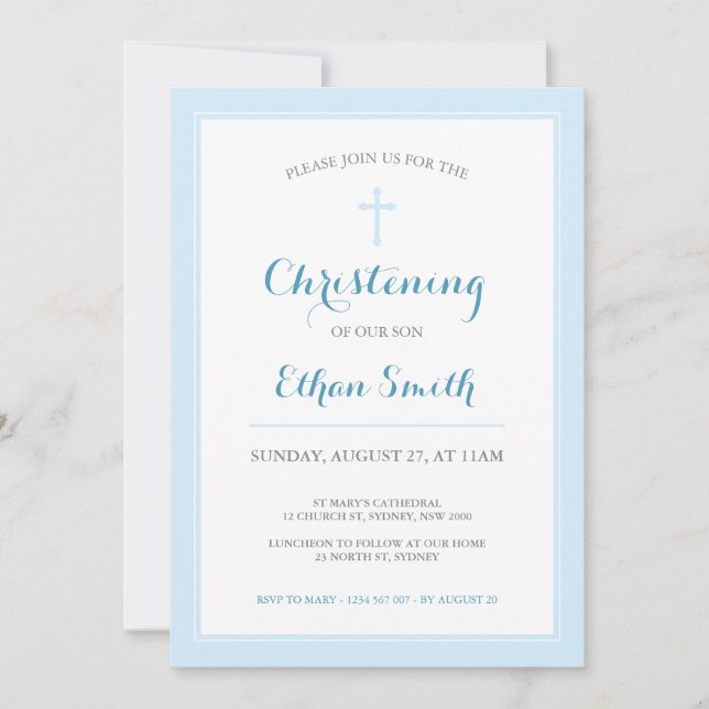 Blue Cross Christening or Baptism Invitation (Front)