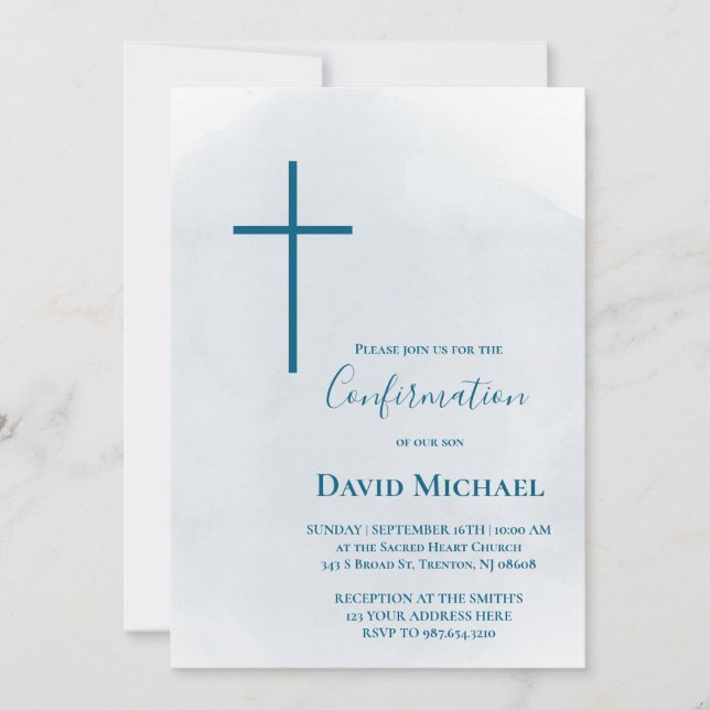 blue cross Confirmation boy Invitation (Front)