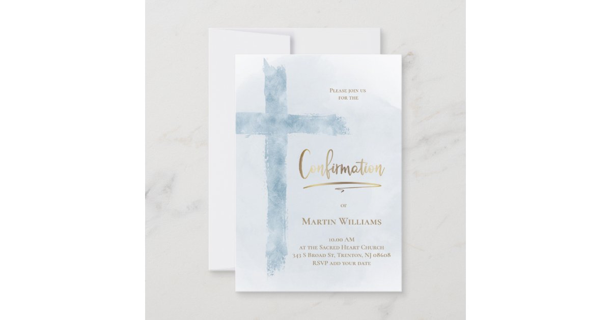 Blue cross Confirmation Invitation | Zazzle