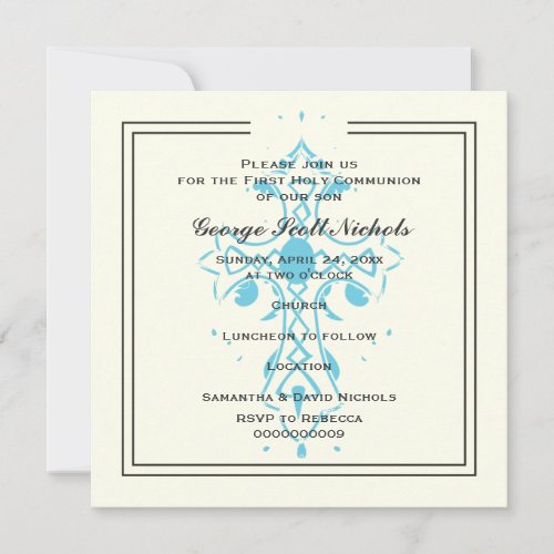 Blue Cross First Communion Baptism Confirmation Custom Invitations