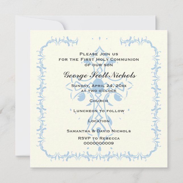 Blue Cross First Communion Confirmation Invitation (Front)