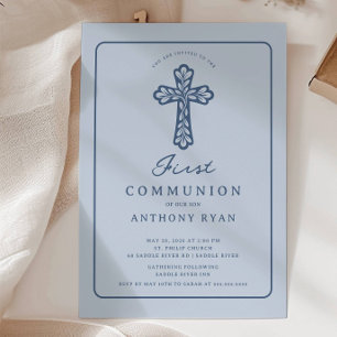 Blue Cross First Communion Invitation