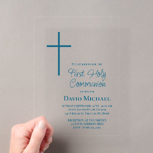 blue cross First Holy Communion boy Acrylic Invitations