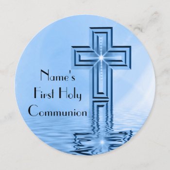 Blue Cross First Holy Communion Invitation by mvdesigns at Zazzle