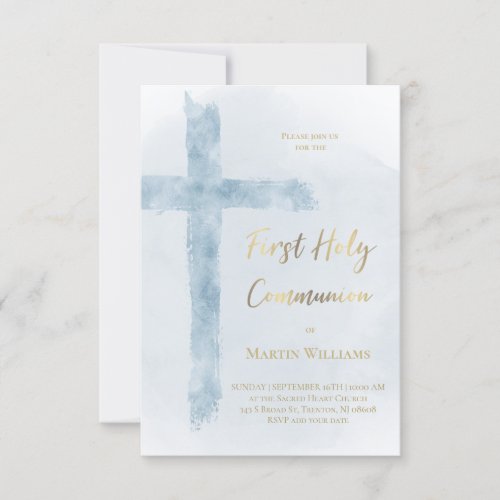 Blue cross First Holy Communion  Invitation