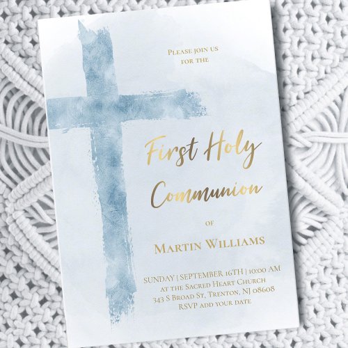 Blue cross First Holy Communion  Invitation