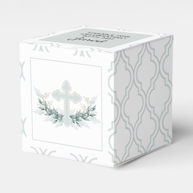 Blue Cross on Quatrefoil Party Favor Box (Front Side)