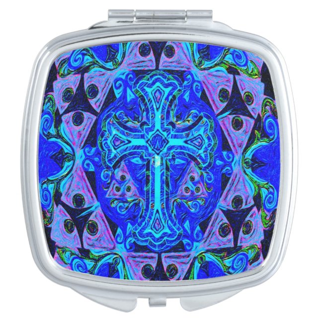 Blue Cross Pattern Makeup Mirror (Front)