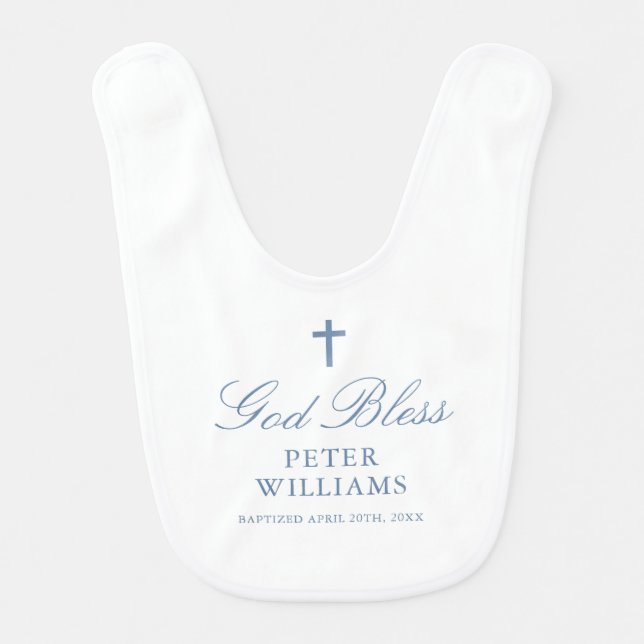 Blue Cross Personalized Baptism Baby Bib (Front)