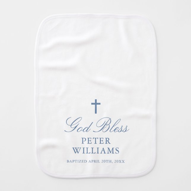 Blue Cross Personalized Baptism Baby Burp Cloth (Front)