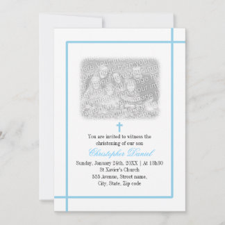 Blue Cross Photo Christening Invitation