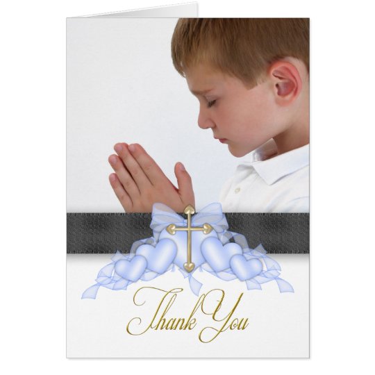 Blue Cross Photo First Communion Thank You Cards