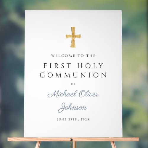 Blue Cross Religious Boy First Communion Welcome Acrylic Sign