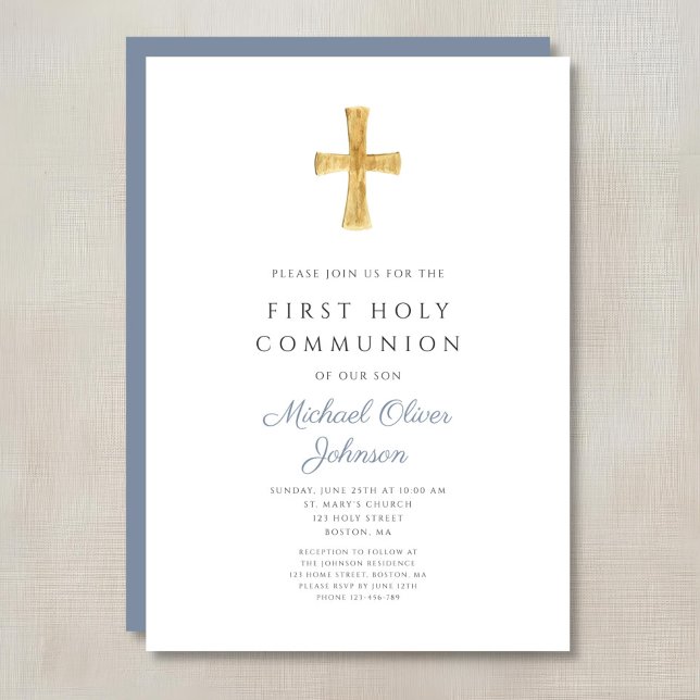 Blue Cross Religious Boy First Holy Communion Invitation (Blue Cross Religious Boy First Holy Communion Invitation)
