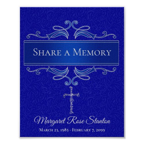 Blue Cross Share a Memory with Name Dates Photo Print