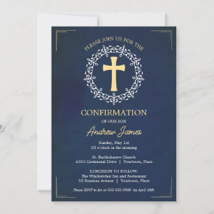 Blue Cross Wreath Confirmation Invitation
