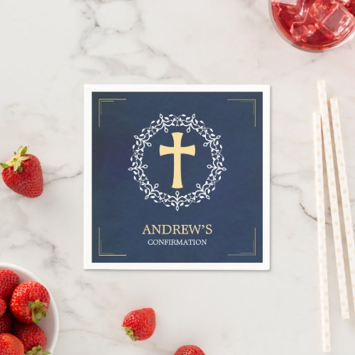 Blue Cross Wreath Confirmation Napkins