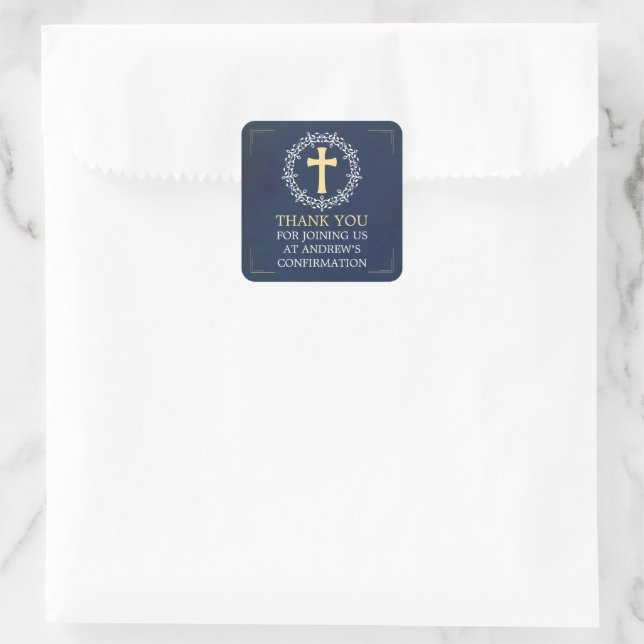Blue Cross Wreath Confirmation Square Sticker (Bag)