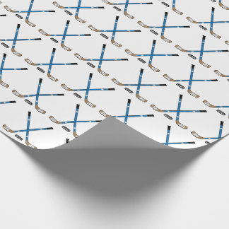 Blue Crossed Hockey Sticks and Puck Wrapping Paper