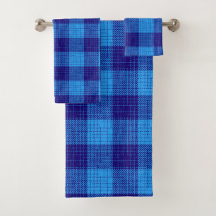 Blue Crosshatch Bold Checkered Design Bath Towel Set