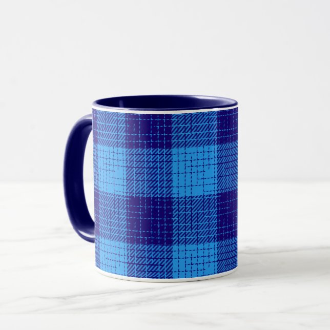 Blue Crosshatch Bold Checkered Design  Mug (Front Left)