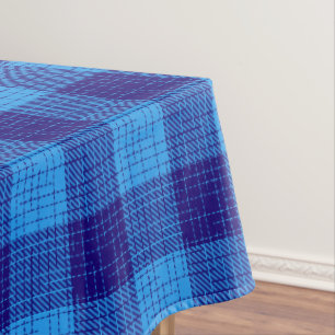 Blue Crosshatch Bold Checkered Design Tablecloth