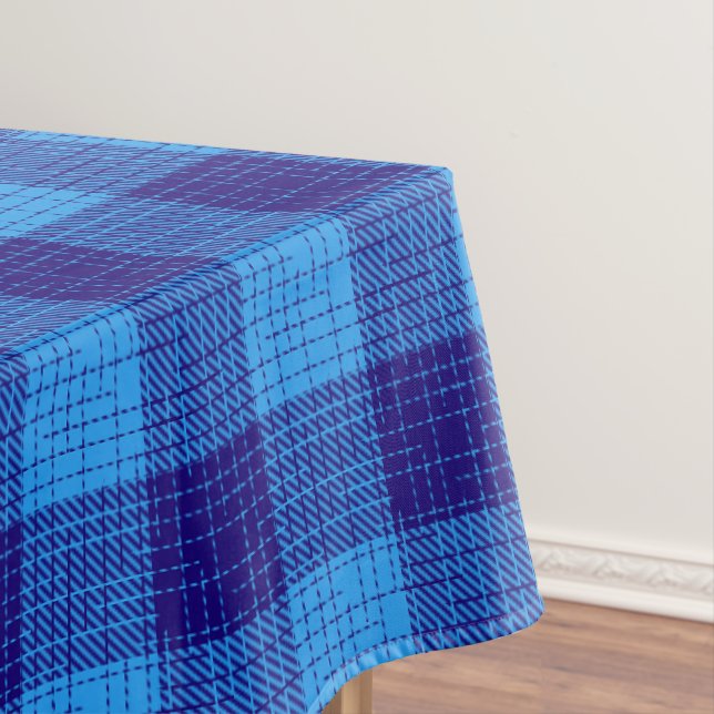 Blue Crosshatch Bold Checkered Design  Tablecloth (In Situ)