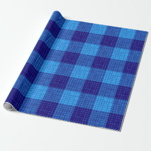 Blue Crosshatch Bold Checkered Design Wrapping Paper