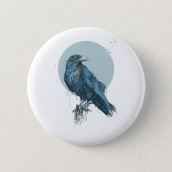 Blue Crow Free Button by bsolti at Zazzle