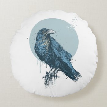 Blue Crow Round Pillow by bsolti at Zazzle