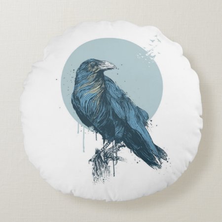 Blue Crow Round Pillow