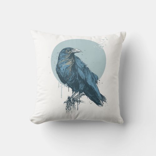 Blue crow throw pillow