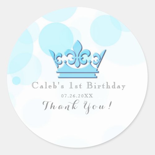 Blue Crown  Dots Royal Birthday Party Favor Classic Round Sticker