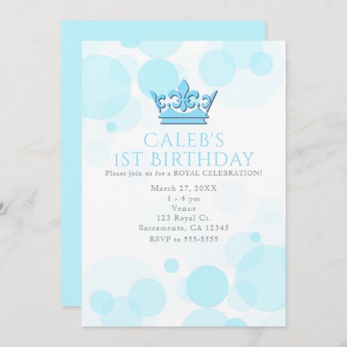 Blue Crown  Dots Royal Birthday Party Invitations