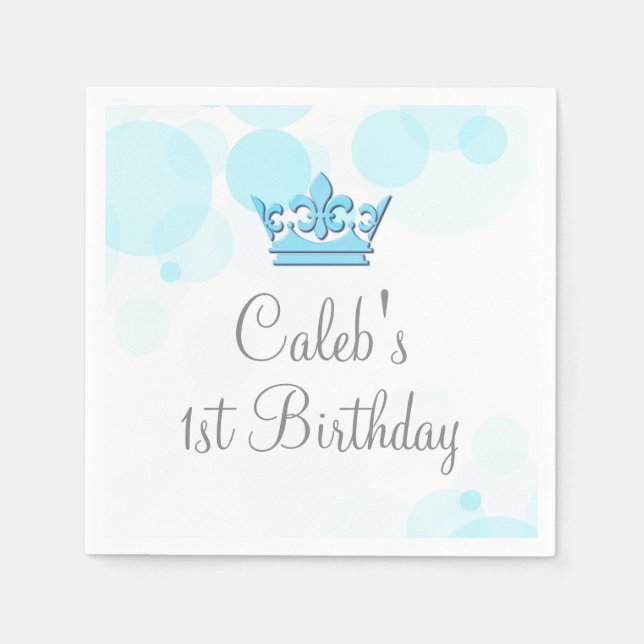 Blue Crown & Dots Royal Birthday Party Reception Paper Napkins (Front)