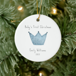 Blue Crown Photo Baby's Frist Christmas Ceramic Ornament